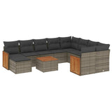 vidaXL 11-Piece Lounge Set with Cushions Poly Rattan Black