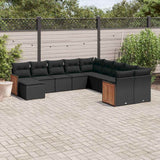 vidaXL 11-Piece Lounge Set with Cushions Poly Rattan Black