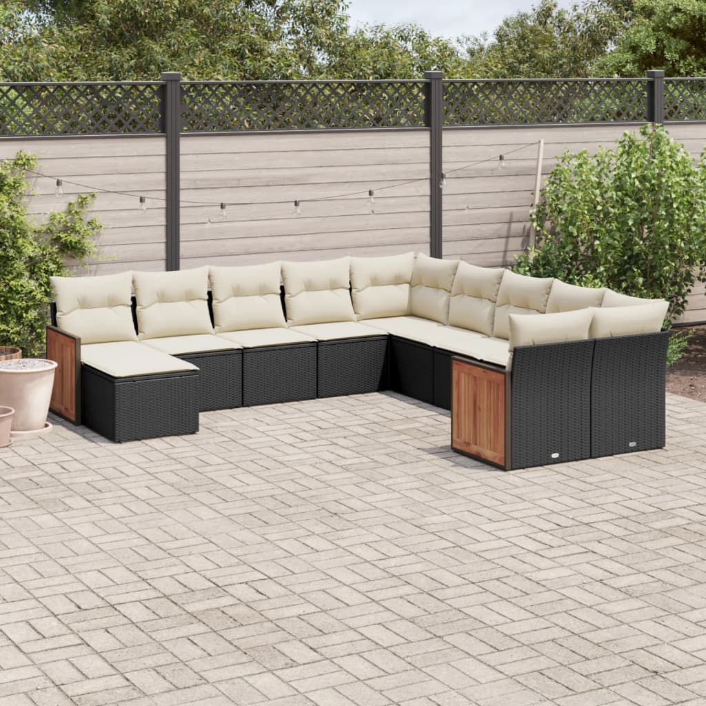 vidaXL 11-Piece Lounge Set with Cushions Poly Rattan Black