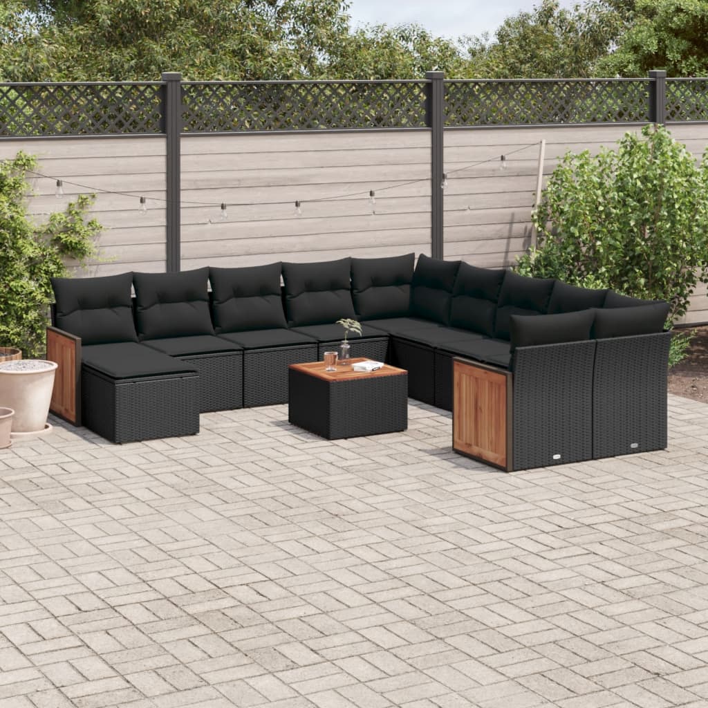vidaXL 11-Piece Lounge Set with Cushions Poly Rattan Black