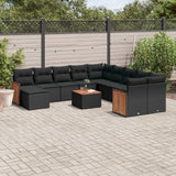 vidaXL 11-Piece Lounge Set with Cushions Poly Rattan Black