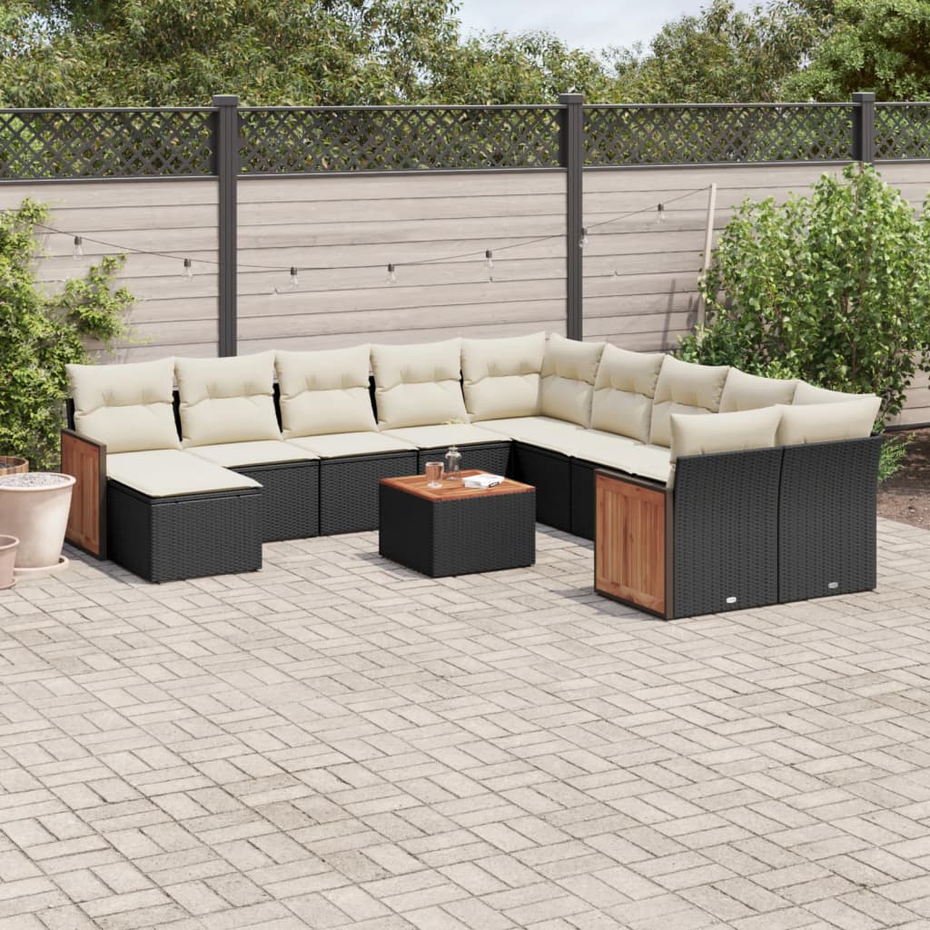 vidaXL 11-Piece Lounge Set with Cushions Poly Rattan Black