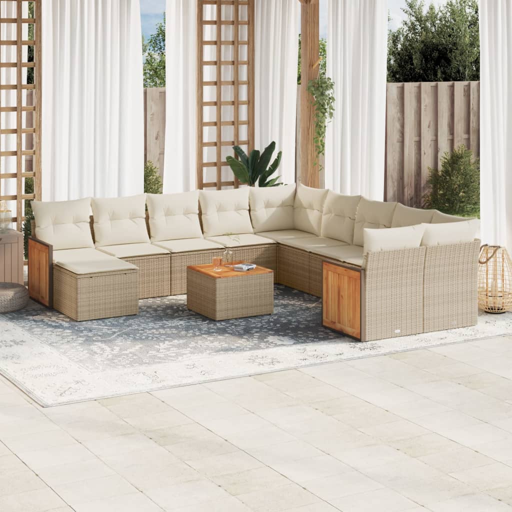 vidaXL 11-Piece Lounge Set with Cushions Poly Rattan Black