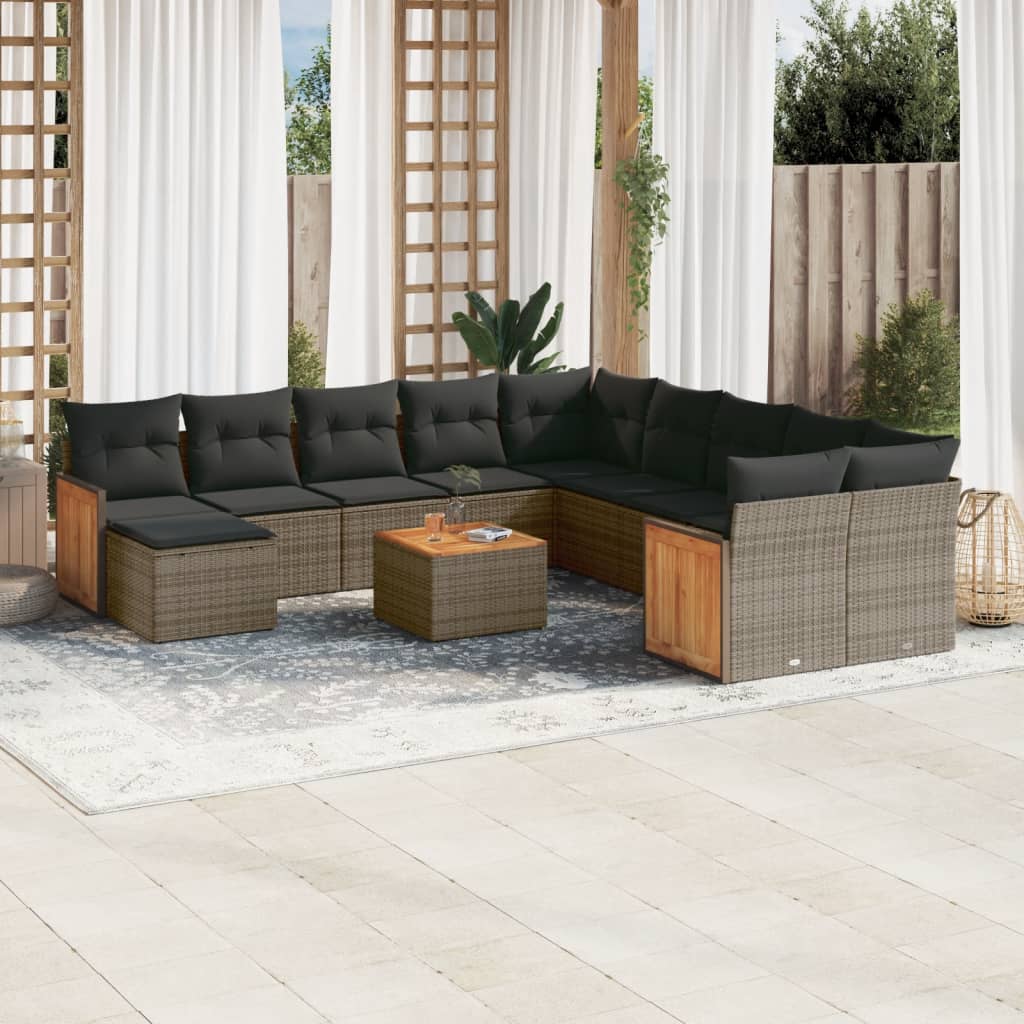 vidaXL 11-Piece Lounge Set with Cushions Poly Rattan Black