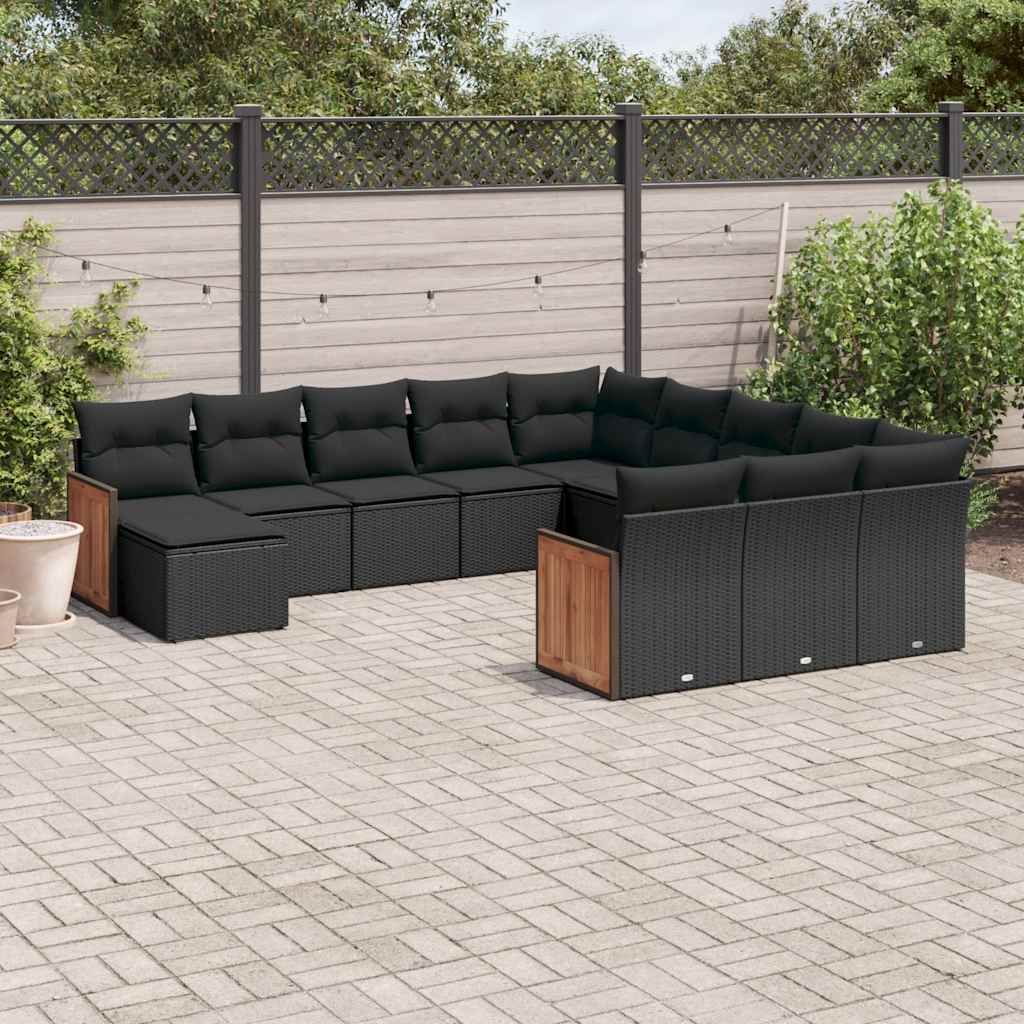 vidaXL 12-delige Loungeset met kussens poly rattan zwart