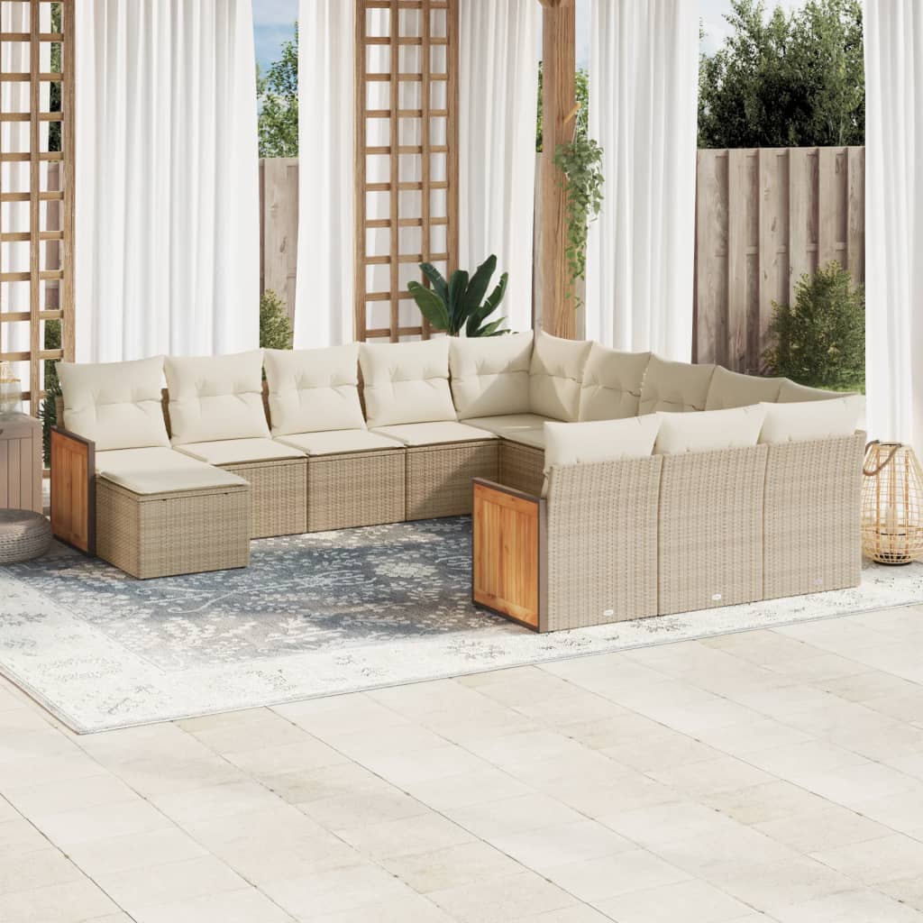 vidaXL 12-delige Loungeset met kussens poly rattan zwart