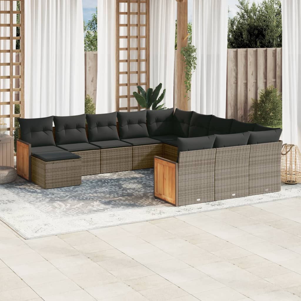 vidaXL 12-delige Loungeset met kussens poly rattan zwart