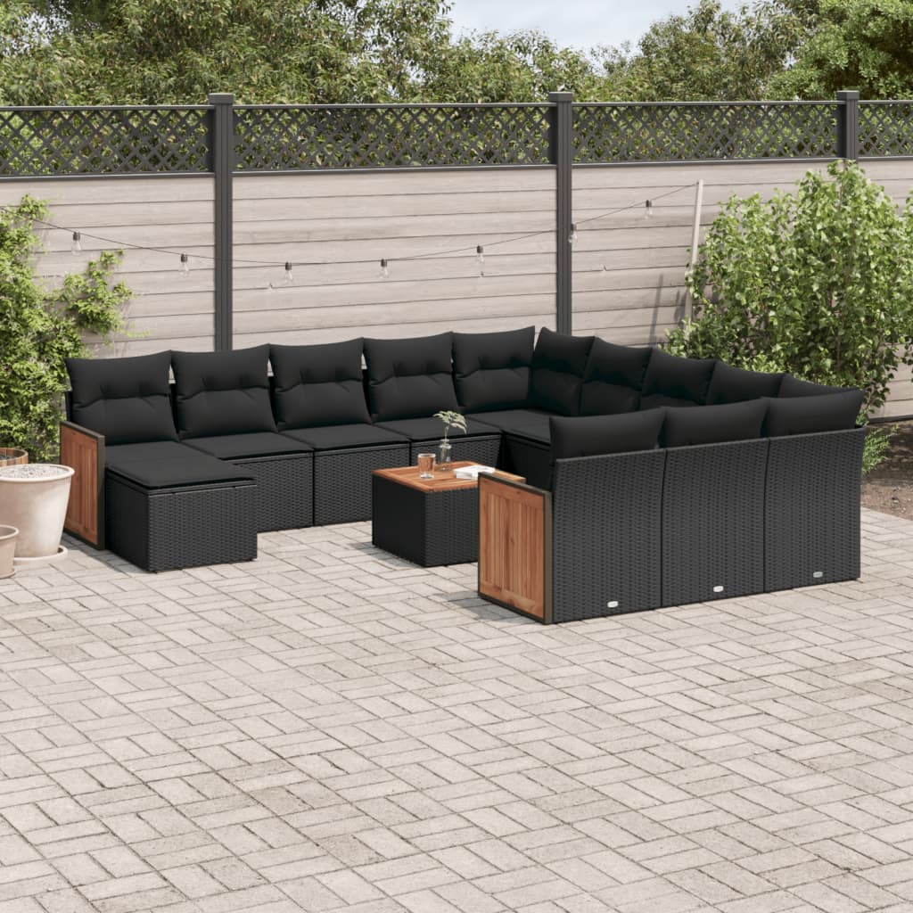 vidaXL 12-delige Loungeset met kussens poly rattan zwart