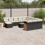 vidaXL 12-delige Loungeset met kussens poly rattan zwart
