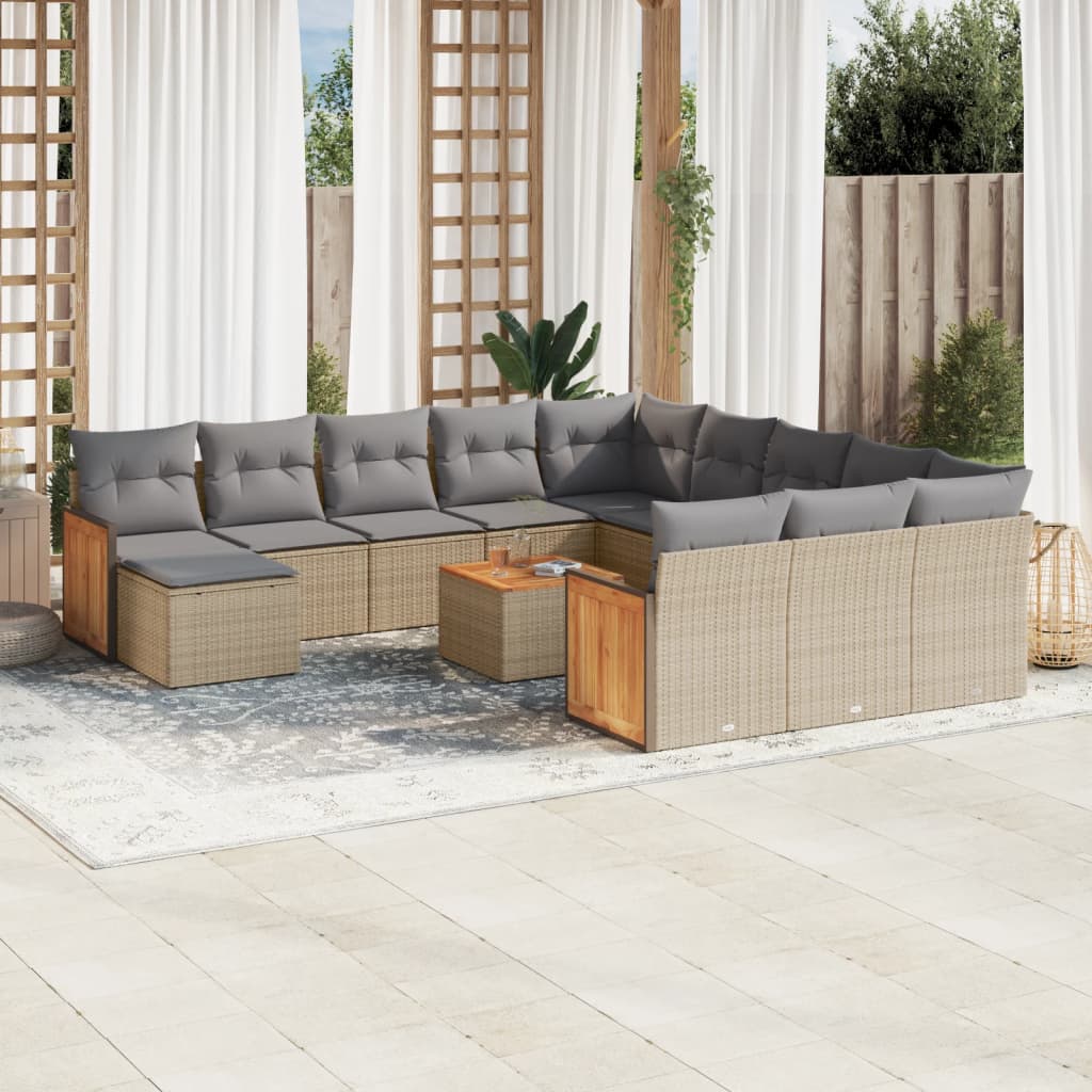 vidaXL 12-delige Loungeset met kussens poly rattan zwart