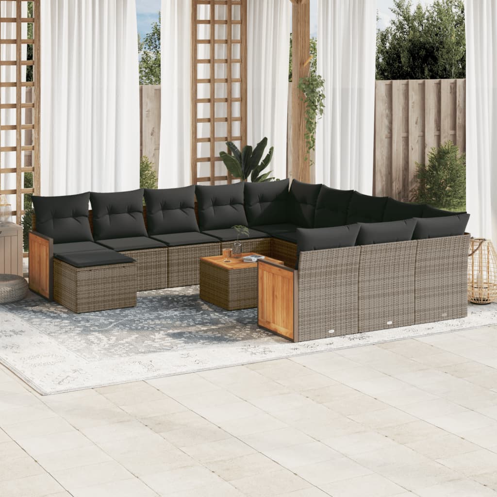 vidaXL 12-delige Loungeset met kussens poly rattan zwart