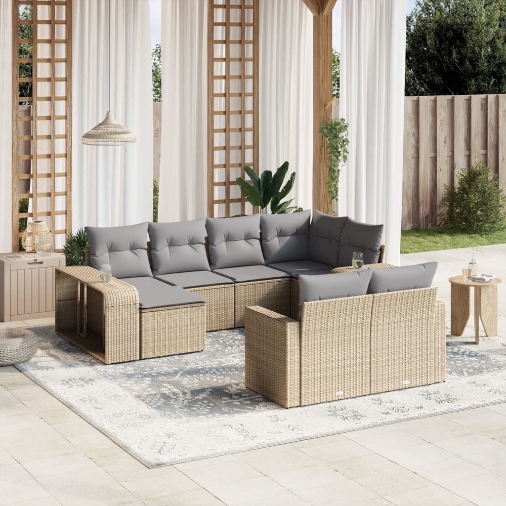 vidaXL 10-delige Loungeset met kussens poly rattan zwart