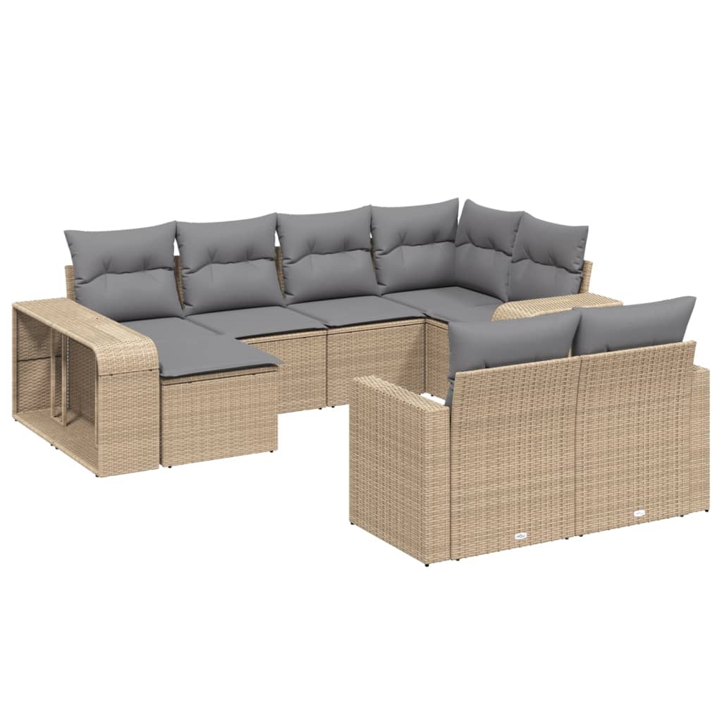 vidaXL 10-delige Loungeset met kussens poly rattan zwart