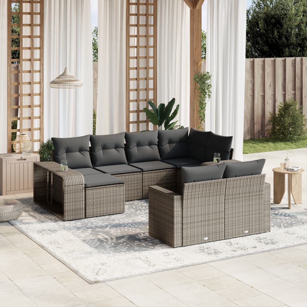 vidaXL 10-delige Loungeset met kussens poly rattan zwart