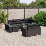 vidaXL 10-delige Loungeset met kussens poly rattan zwart