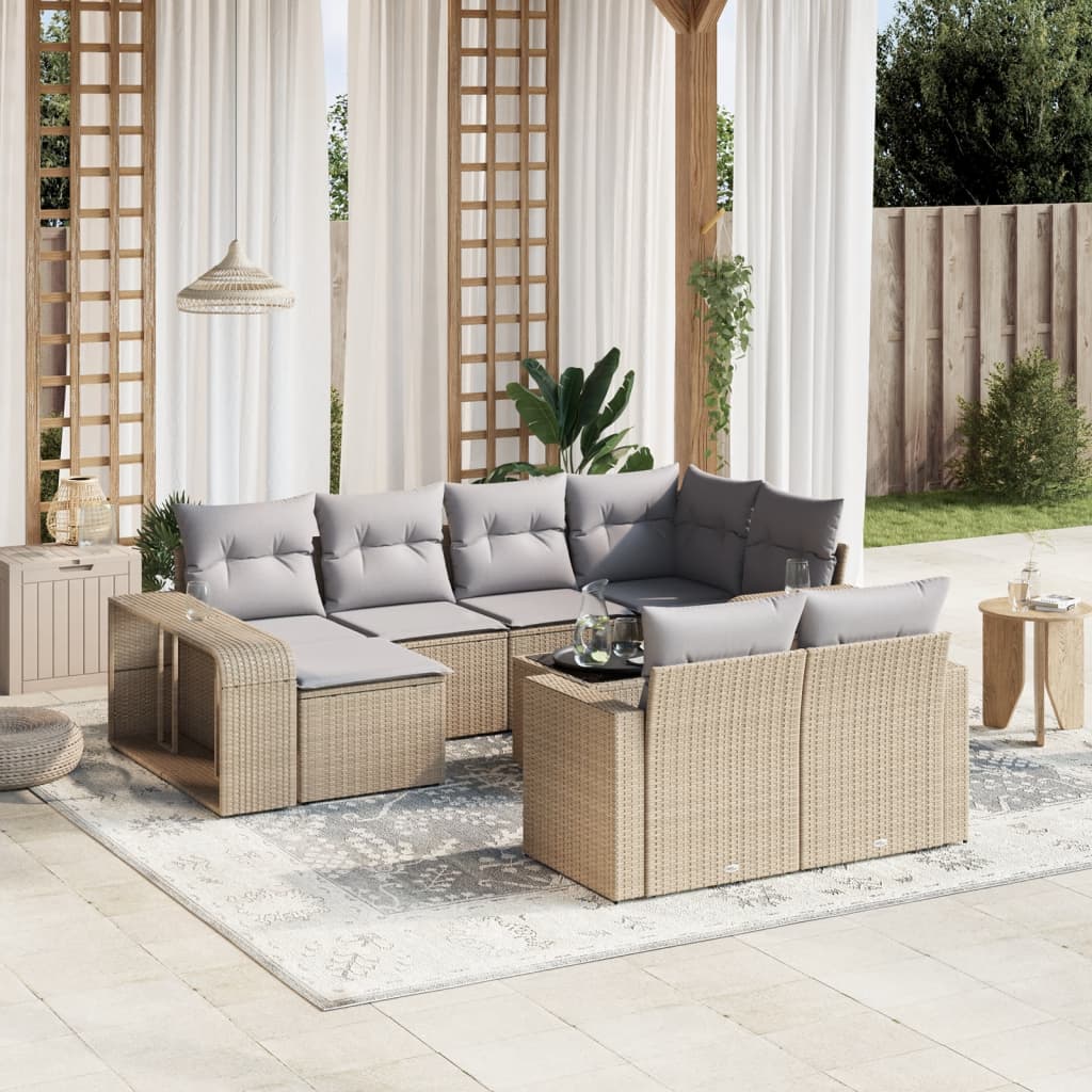 vidaXL 10-delige Loungeset met kussens poly rattan zwart