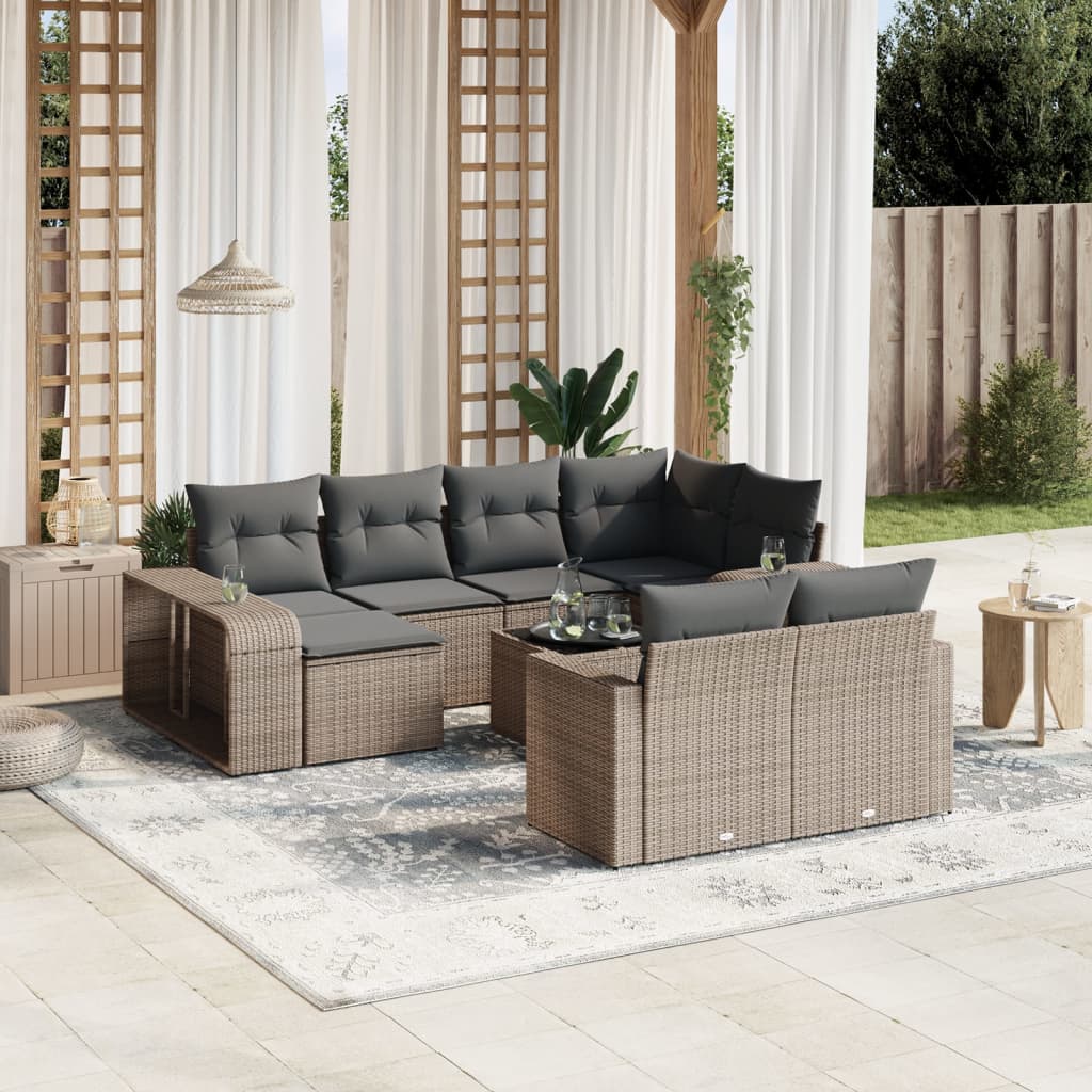 vidaXL 10-delige Loungeset met kussens poly rattan zwart