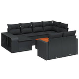 vidaXL 11-Piece Lounge Set with Cushions Poly Rattan Black