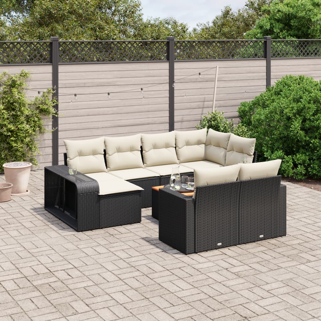 vidaXL 11-Piece Lounge Set with Cushions Poly Rattan Black