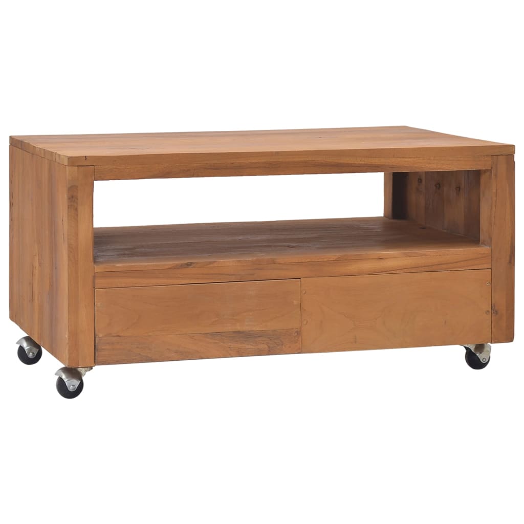 vidaXL Tv-meubel met wielen 80x50x42 cm massief teakhout