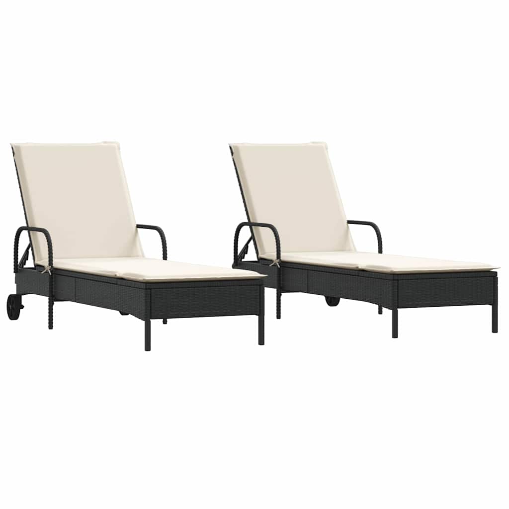 vidaXL Ligstoelen 2 st met kussens poly rattan zwart