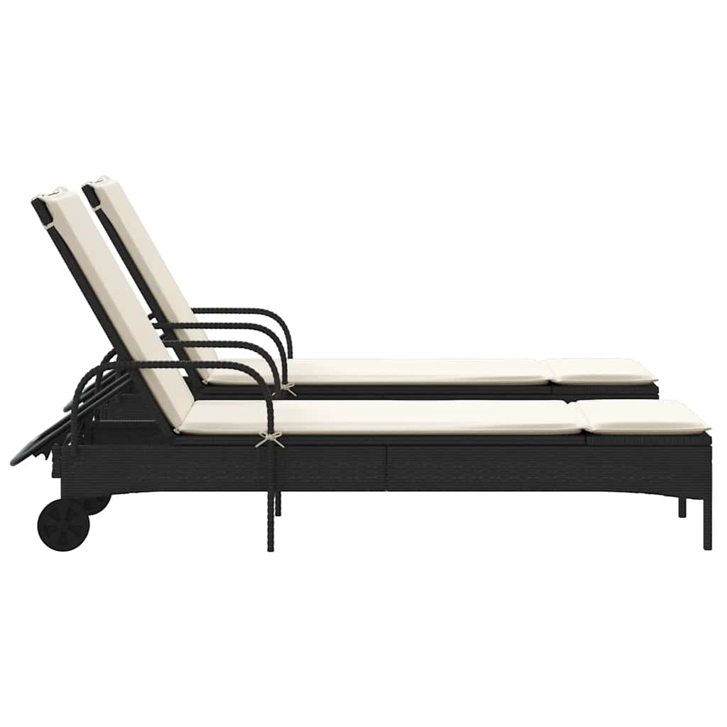 vidaXL Ligstoelen 2 st met kussens poly rattan zwart