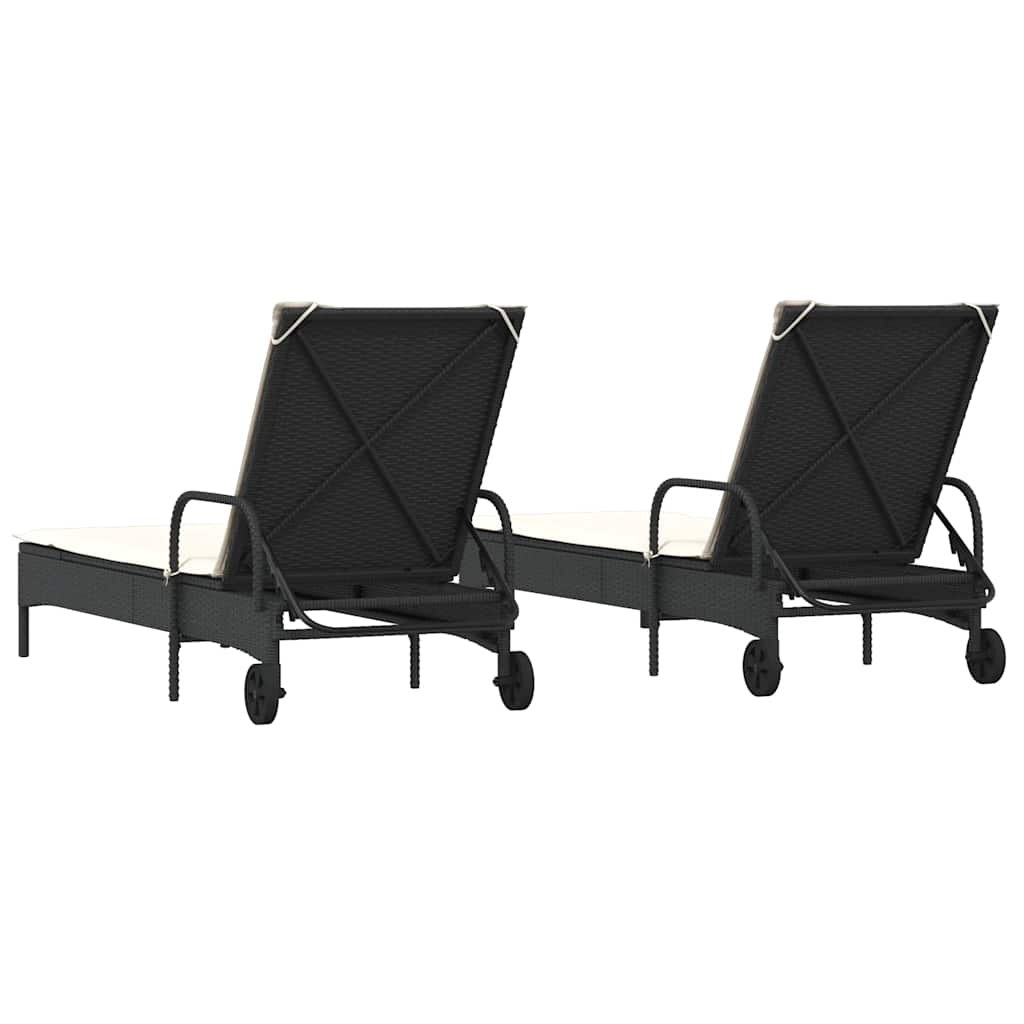 vidaXL Ligstoelen 2 st met kussens poly rattan zwart