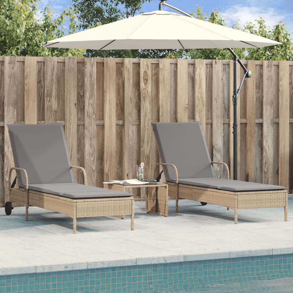 vidaXL Ligstoelen 2 st met kussens poly rattan zwart