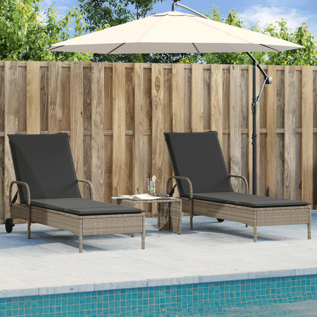 vidaXL Ligstoelen 2 st met kussens poly rattan zwart