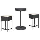 vidaXL 3-delige Tuinbarset met kussens poly rattan zwart