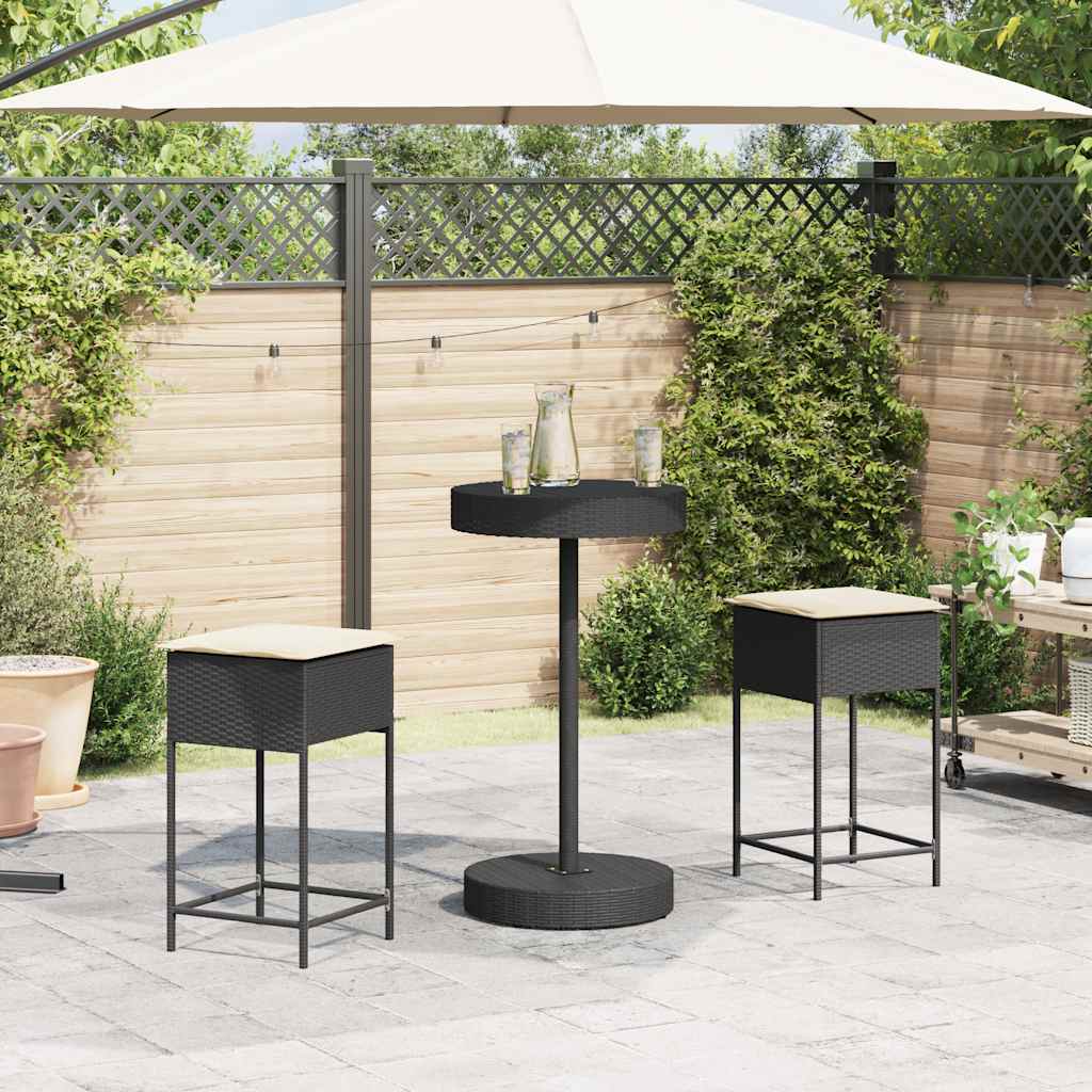 vidaXL 3-delige Tuinbarset met kussens poly rattan zwart