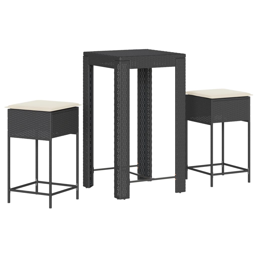 vidaXL 3-delige Tuinbarset met kussens poly rattan grijs