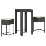 vidaXL 3-delige Tuinbarset met kussens poly rattan grijs