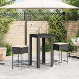 vidaXL 3-delige Tuinbarset met kussens poly rattan grijs