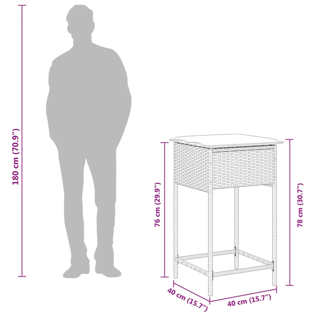 vidaXL 3-delige Tuinbarset met kussens poly rattan grijs