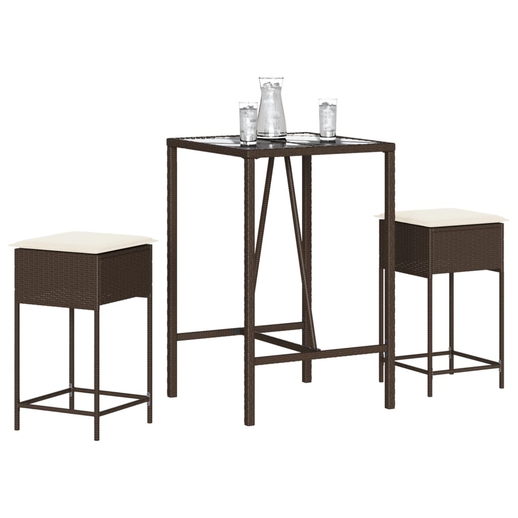 vidaXL 3-Piece Garden Bar Set with Cushions Poly Rattan Grey