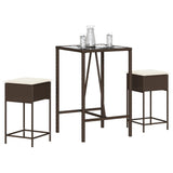 vidaXL 3-Piece Garden Bar Set with Cushions Poly Rattan Grey