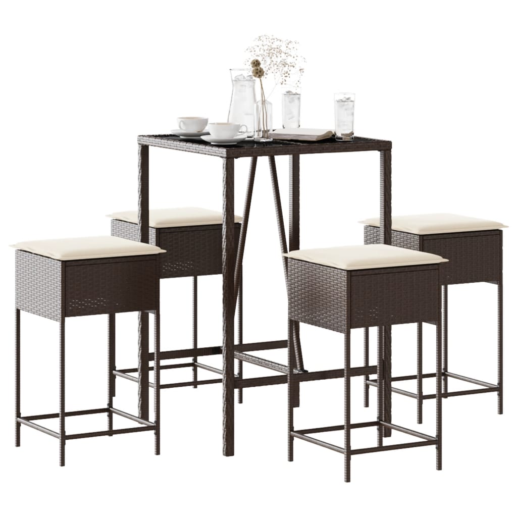 vidaXL 3-Piece Garden Bar Set with Cushions Poly Rattan Grey