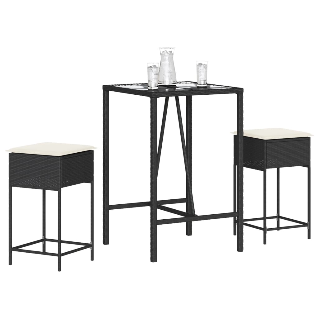 vidaXL 3-Piece Garden Bar Set with Cushions Poly Rattan Grey