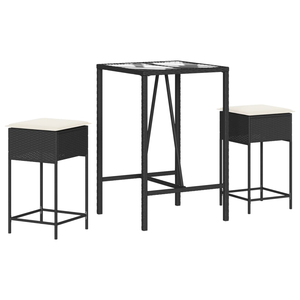 vidaXL 3-Piece Garden Bar Set with Cushions Poly Rattan Grey