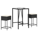 vidaXL 3-Piece Garden Bar Set with Cushions Poly Rattan Grey