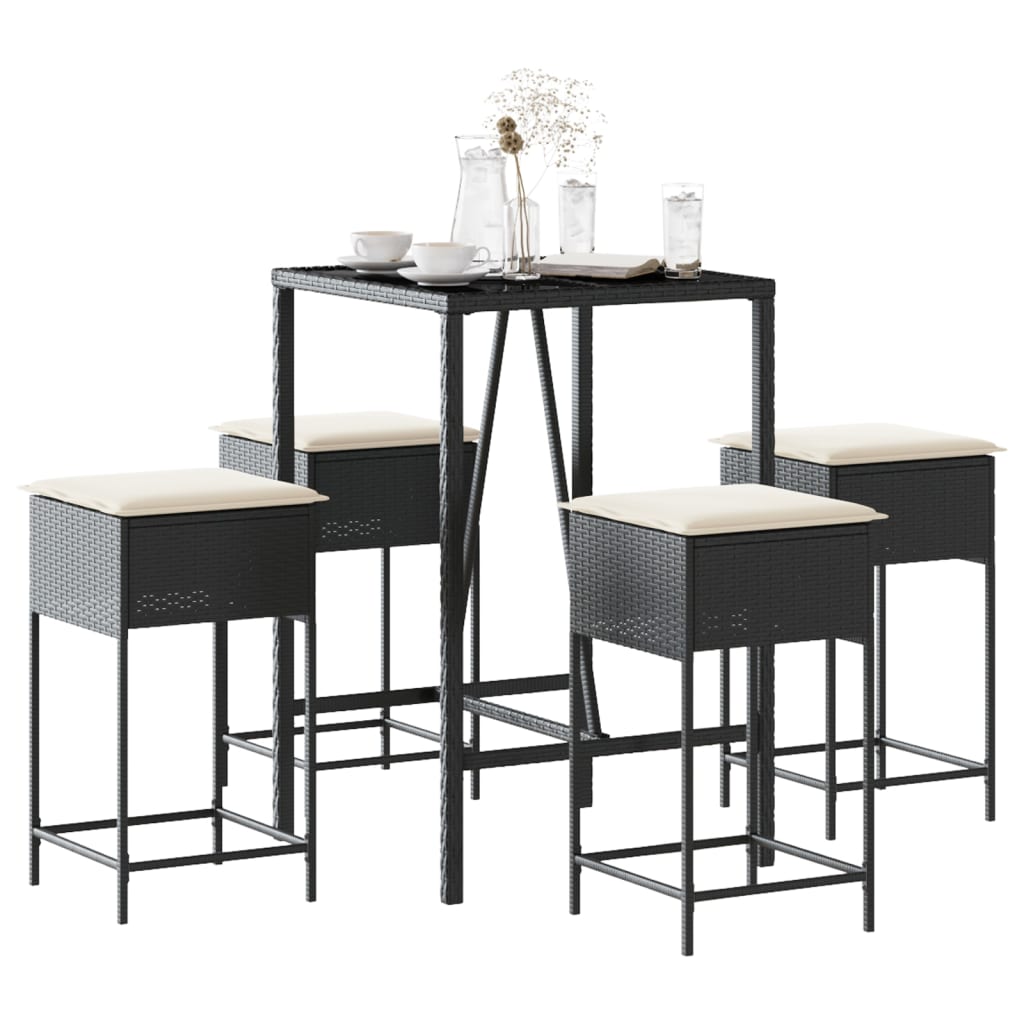 vidaXL 3-Piece Garden Bar Set with Cushions Poly Rattan Grey