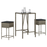 vidaXL 3-Piece Garden Bar Set with Cushions Poly Rattan Grey