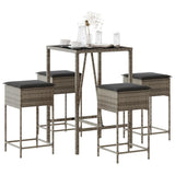 vidaXL 3-Piece Garden Bar Set with Cushions Poly Rattan Grey