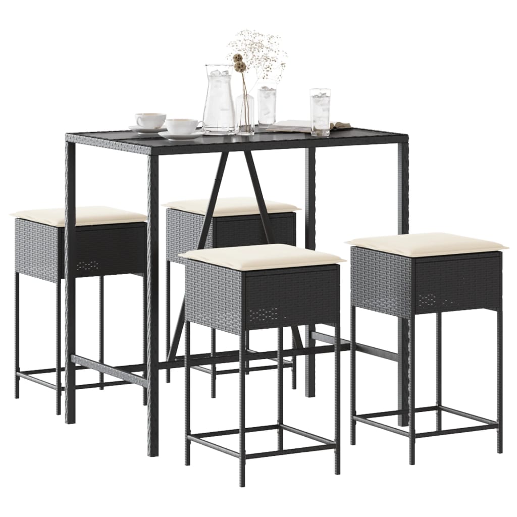 vidaXL 3-Piece Garden Bar Set with Cushions Poly Rattan Grey