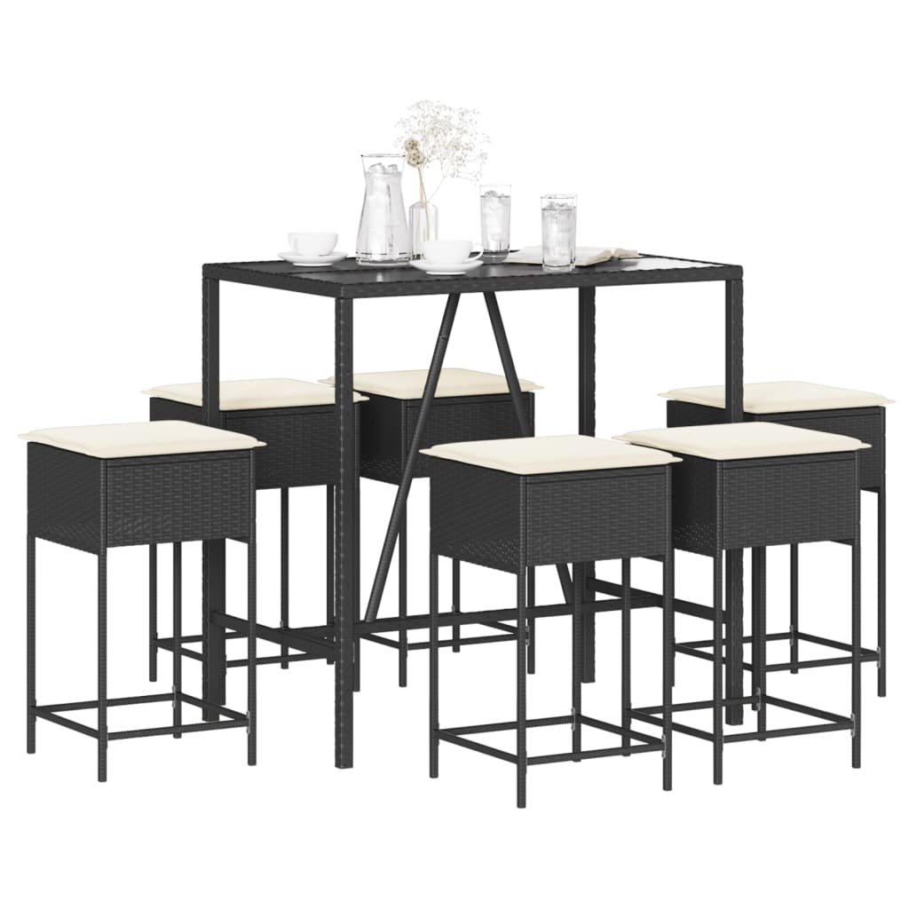 vidaXL 3-Piece Garden Bar Set with Cushions Poly Rattan Grey