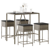 vidaXL 3-Piece Garden Bar Set with Cushions Poly Rattan Grey
