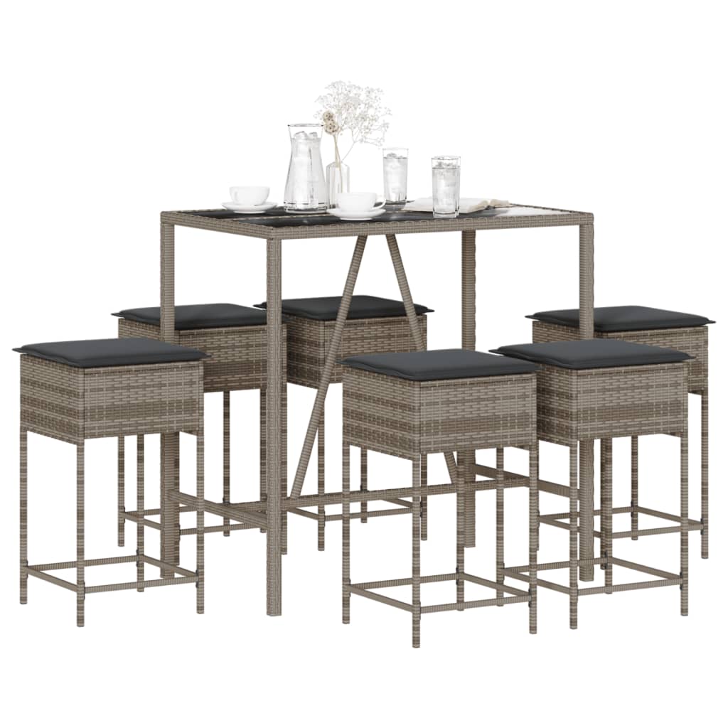 vidaXL 3-Piece Garden Bar Set with Cushions Poly Rattan Grey