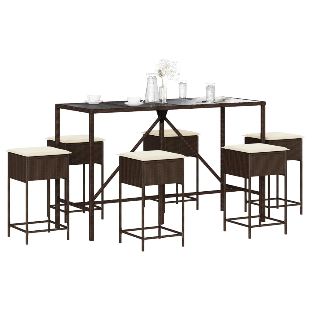 vidaXL 3-Piece Garden Bar Set with Cushions Poly Rattan Grey
