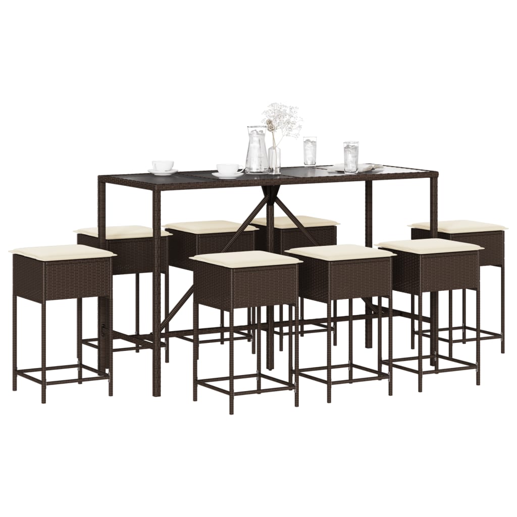 vidaXL 3-Piece Garden Bar Set with Cushions Poly Rattan Grey
